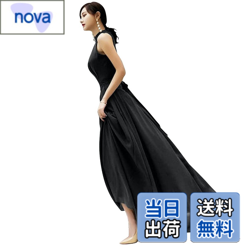 Rakuten - 【送料無料】[EightSTAR Dress] ピアノ発表会 ロングドレス パーティードレス 結婚式 ワンピース ロング丈 シフォン Aライン 二次会 花嫁 カラードレス 演奏会 ノースリーブ 色：ブラック、サイズ：XL