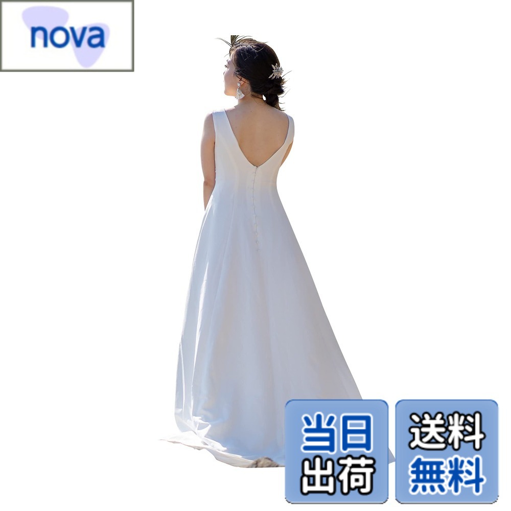 【送料無料】[EightSTAR Dress] 前撮り ウェディングドレス ナチュラル 花嫁 シンプル 白 ワンピース 新婦 二次会 ドレス 主役 背中あき ノースリーブ ロング トレーン aライン 色：ホワイト、サイズ：S