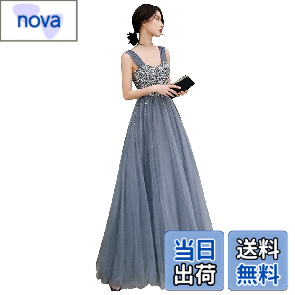 樂天商城 - 【送料無料】[EightSTAR Dress] パーティードレス イブニングドレス ピアノ 発表会 ドレス ロング 大人 二次会 花嫁 主役 スパンコール 背中あき Aライン スレンダーライン 色：ブルーグレー、サイズ：XS