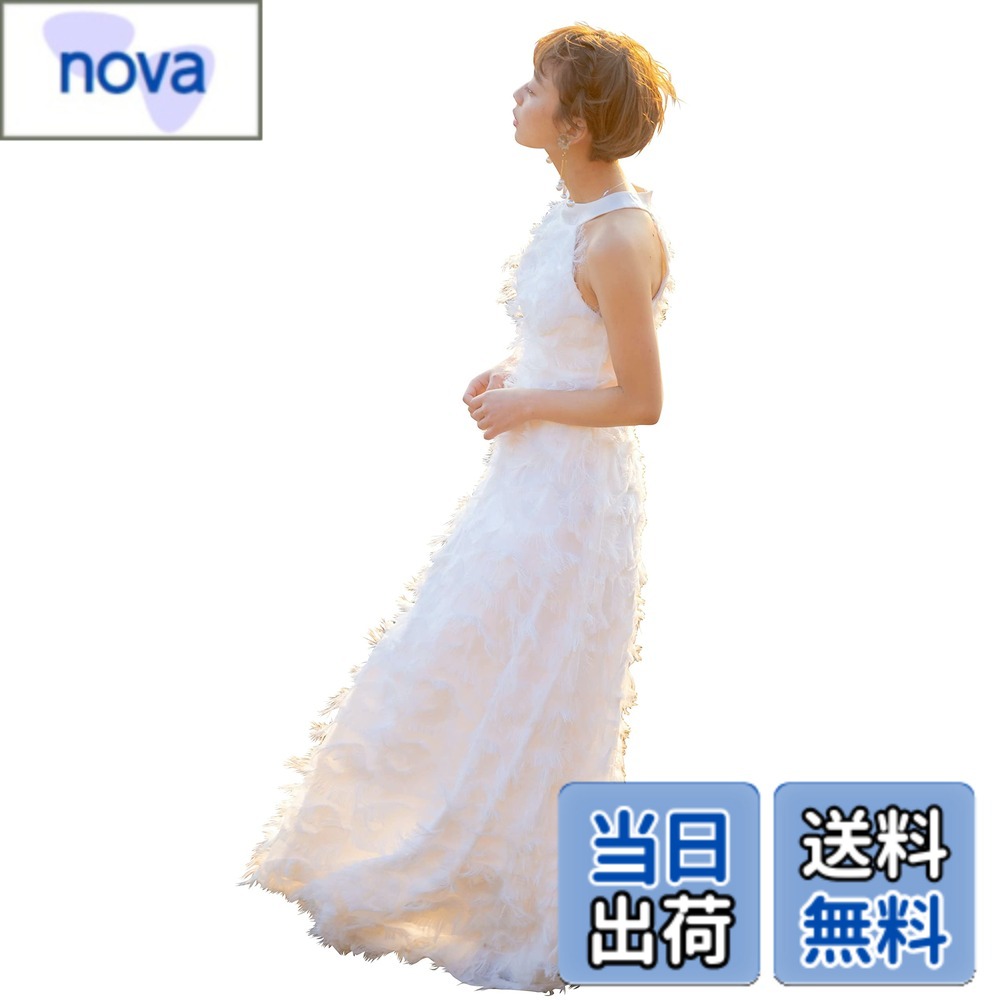 【送料無料】[EightSTAR Dress] ウエディングドレス 白 二次会 花嫁 ドレス シンプル 新婦 ナチュラル スレンダードレス a ライン フェザー調 マキシ ロング丈 前撮り セルフ 色：ホワイト、サイズ：XL