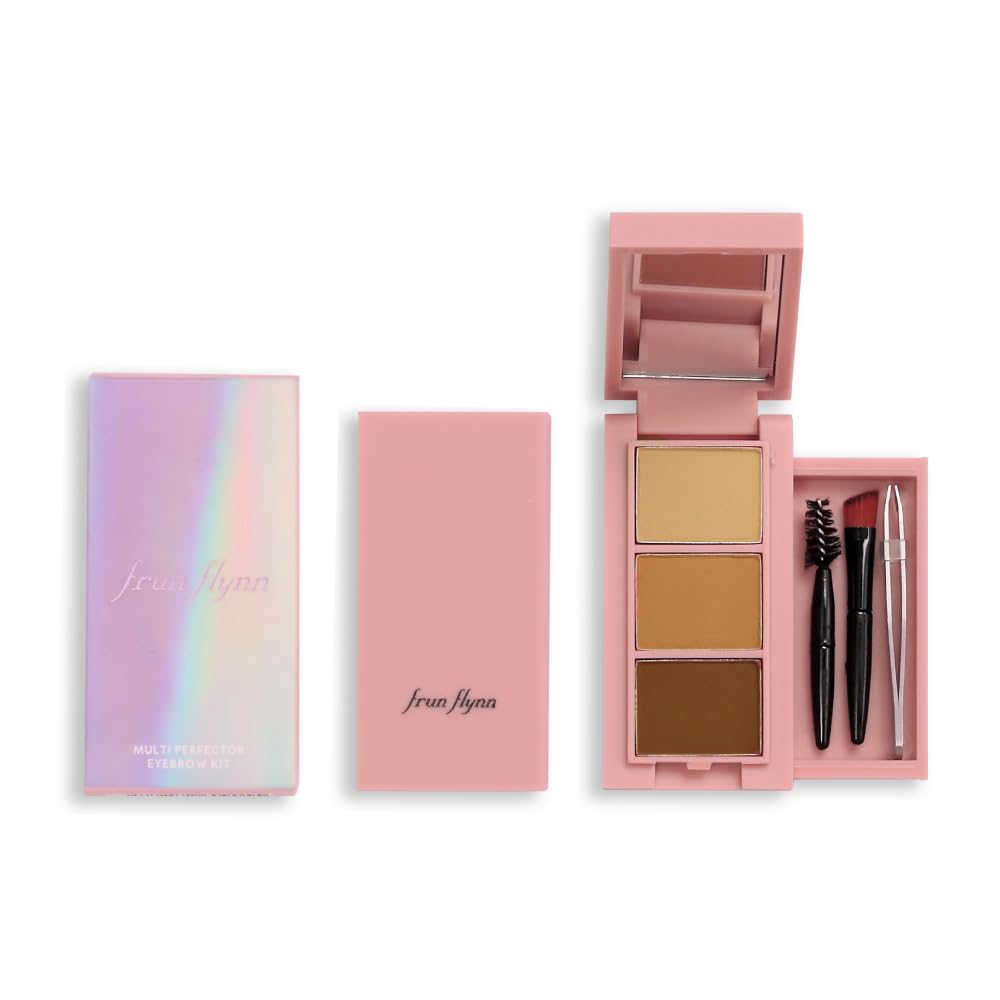【送料無料】「マルチパーフェクター アイブロウキット」フルンフリン frunflynn タイコスメ ノーズシャドウにも使える、3色グラデーションのパウダータイプ （アイブロウブラシ、スクリューブラシ、ツイーザー）付き 汗水に強く、理想の眉が長 色：02 焦がしキャラメル