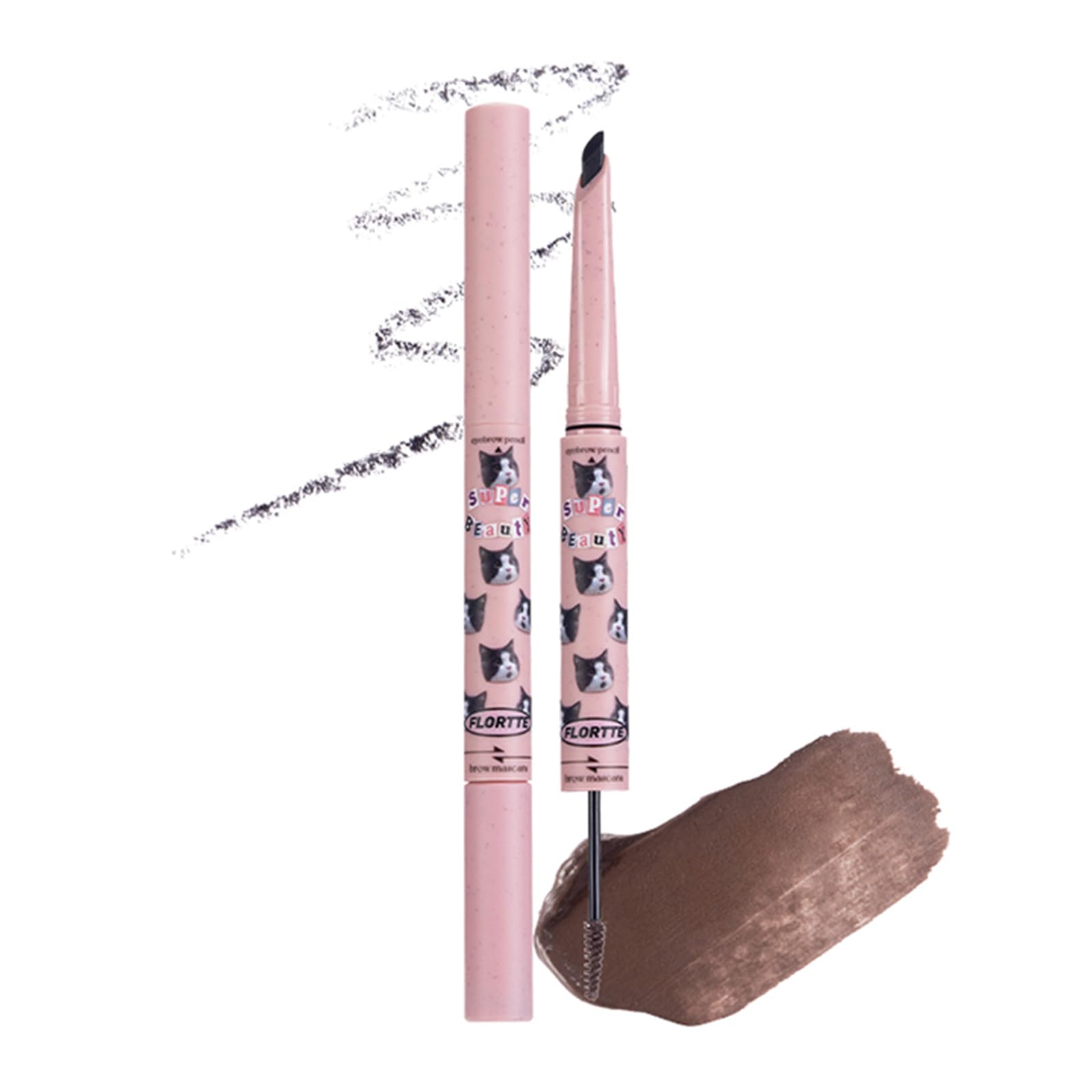 【送料無料】Flortte アイブロウ ナチュラル 2機能一体型 ペンシル&リキッド アイブロウペンシル 滑らかな筆先 アイブロウマスカラ 落ちにくい カラーリングアイブロウ 色持ち 眉毛 楕円芯 1個 色：01#ナチュラルブラック