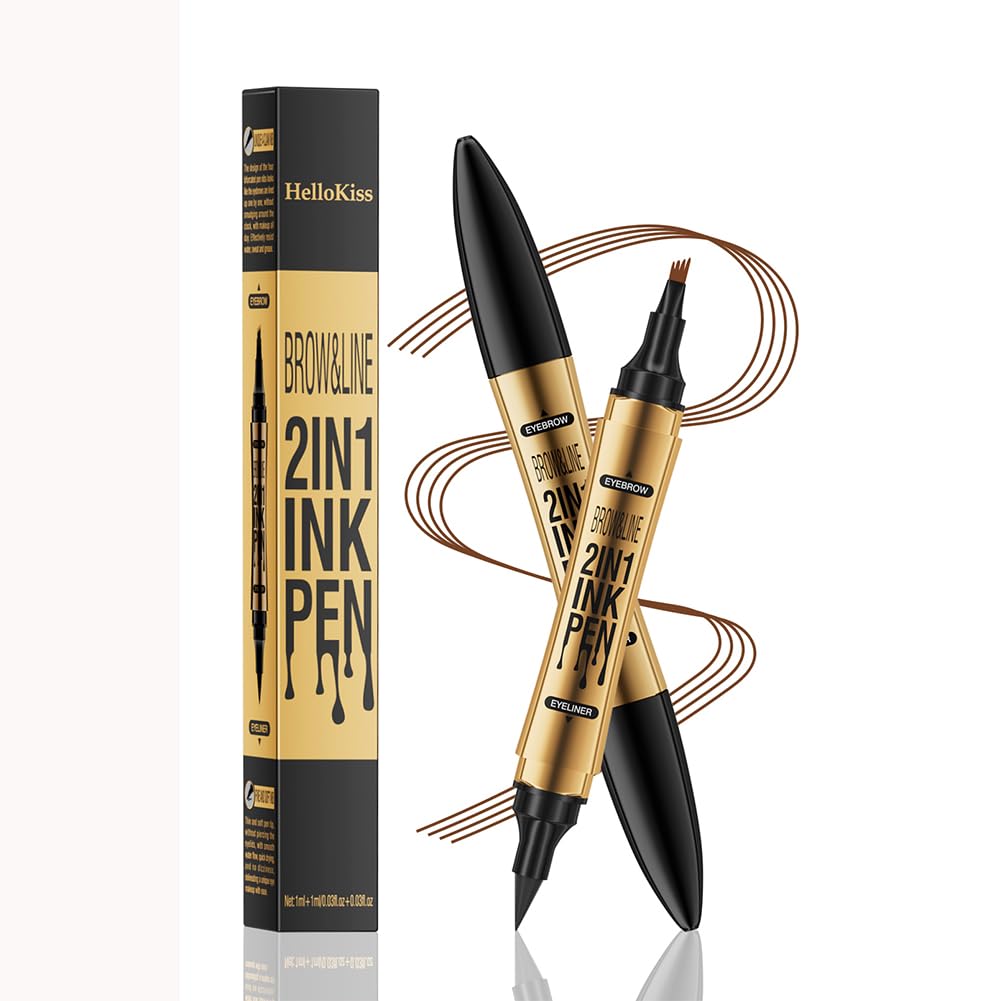 【送料無料】UNYOKE 新感覚アイブロウナチュラル 滑らかな筆先 色持ち 落ちない くっきり色鮮やか フォーク型両頭4本爪アイブロウペンシル、4 Tip Eyebrow,4 Tipped Precise Brow Pen, Tiny My 4 Tip Brow，防水性と耐汗性を備えた初心者の必需品、長持 色：104#ブラック