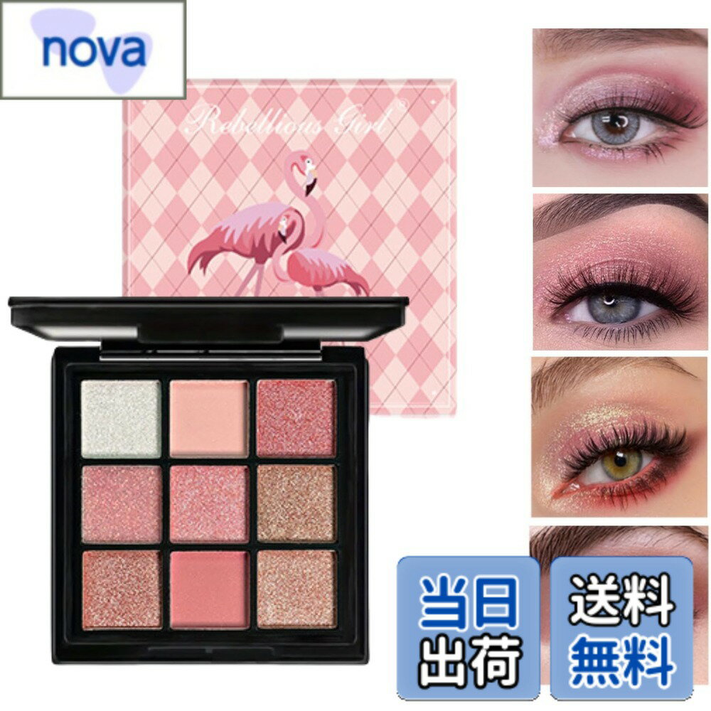 【送料無料】パンクスモークグリッターアイシャドウ9色、パレットシャドウピグメント、グレークールカラーパレット、ブラックアイシャドウパレット 色：04#フラミンゴ