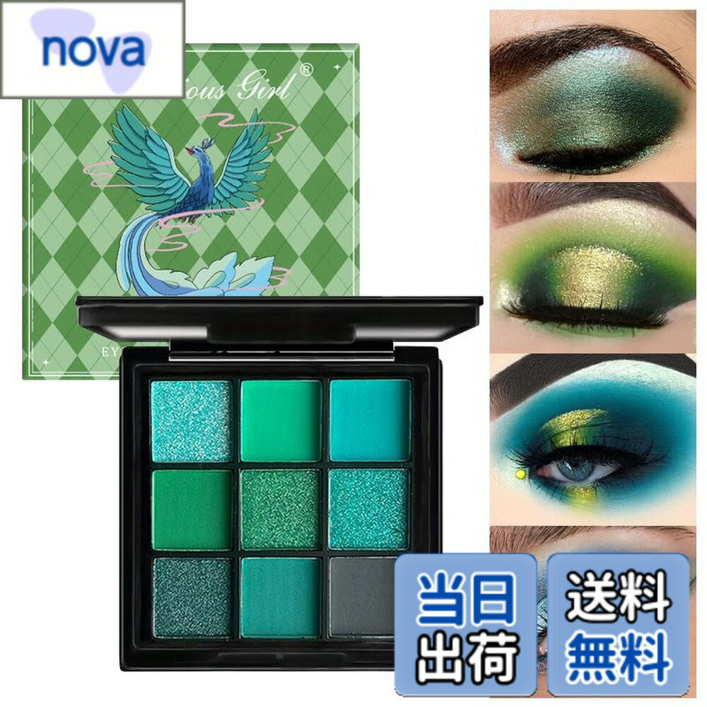 【送料無料】パンクスモークグリッターアイシャドウ9色、パレットシャドウピグメント、グレークールカラーパレット、ブラックアイシャドウパレット 色：05#緑の孔雀