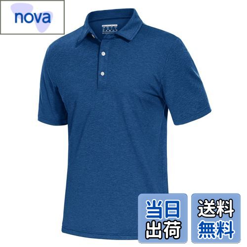 【送料無料】[TACVASEN] ポロシャツ メンズ 半袖 吸汗速乾 通気性 ゴルフウェア ストレッチ ボタン付 通勤 ランニング 襟付き 無地 スポーツ カジュアル ポリエステル 色：ミディアムブルー、サイズ：XL