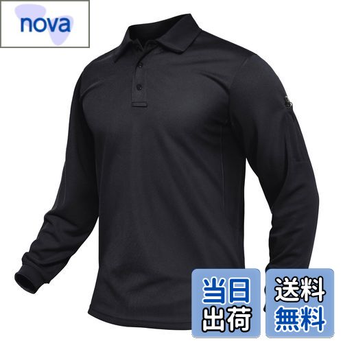 【送料無料】[TACVASEN] ポロシャツ メンズ ゴルフウェア 長袖 シャツ 上着 アウトドア スポーツ カジュアル ビジネス 速乾吸汗 軽量 通気 登山 釣り 作業着 春夏秋 色：ブラック、サイズ：2XL