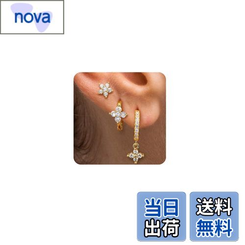 【送料無料】Jstyle セット ピアス レディース 人気 925 スターリングシルバー スタッド ピアス セット 複数 組み合わせ ピアス アレルギー対応 14K ゴールド ピアス 小さめ フープ ピアス 軟骨 女性 3ペア 色：花ゴールド