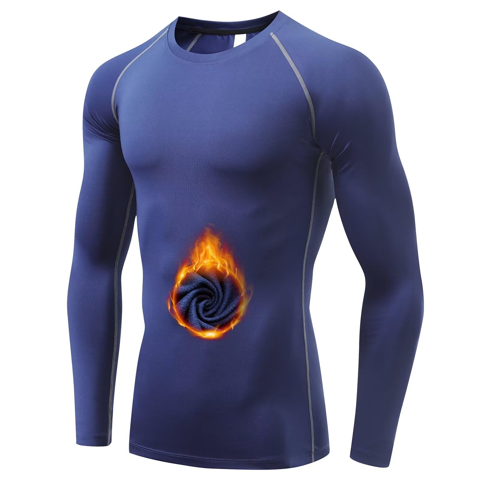 【送料無料】[Muxuryee] スポーツインナー メンズ 長袖 裏起毛 冬用 コンプレッションウェア アンダーシャツ スポーツシャツ 防寒インナー 保温 吸汗速乾 3235 色：ネイビー*裏起毛、サイズ：M