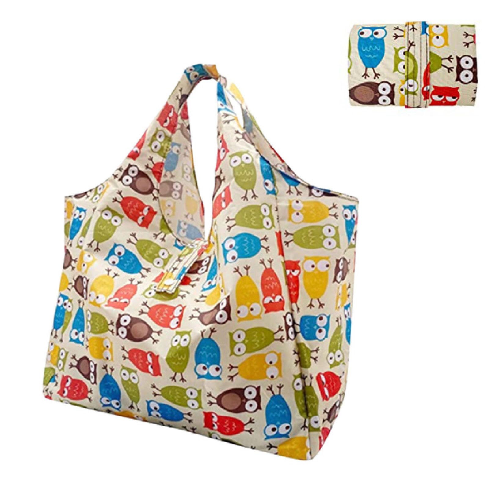 【送料無料】[SensaBliss] エコバッグ 折りたたみ コンビニバッグ 買い物袋 買い物バッグ コンパクト 手提げ 収納 色：B(フクロウ匹）、サイズ：大