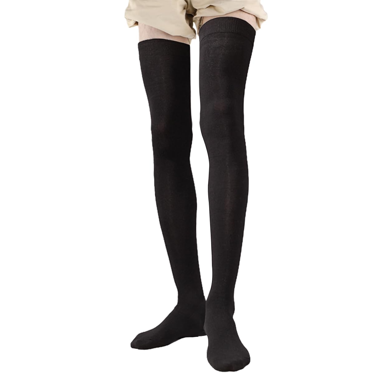 【送料無料】[MOOKISOO] 総丈90cm メンズ 超ロング サイハイソックス 綿 太もも丈 女性用 男性用 女装 柔らか 着圧 オーバーニーソックス ロングソックス ニーハイ ソックスコットン 美脚 防寒 防風 保温 靴下無地 25cm～28cm 色：ブラック 1足組、サイズ：25.0-28.0 cm