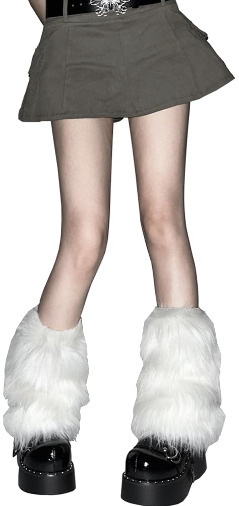 【送料無料】[Ekieta] レッグウォーマー 足首ウォーマー ふわふわ 暖かい 防寒 靴下 ロング レディース フェイクファー 長靴 カフスカバー 女性 女の子 ルーズソックス 冷え対策 厚手 可愛い 色：ホワイト-25cm、サイズ：Free Size