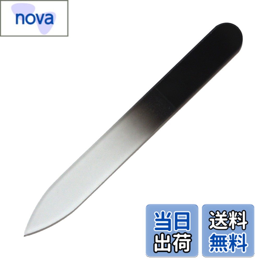 【送料無料】爪やすり チェコ の職人が仕上げた ガラス製 ネイルファイル 90mm 両面タイプ （透明ソフトケース入り） 色：ブラック、サイズ：1個 (x 1)