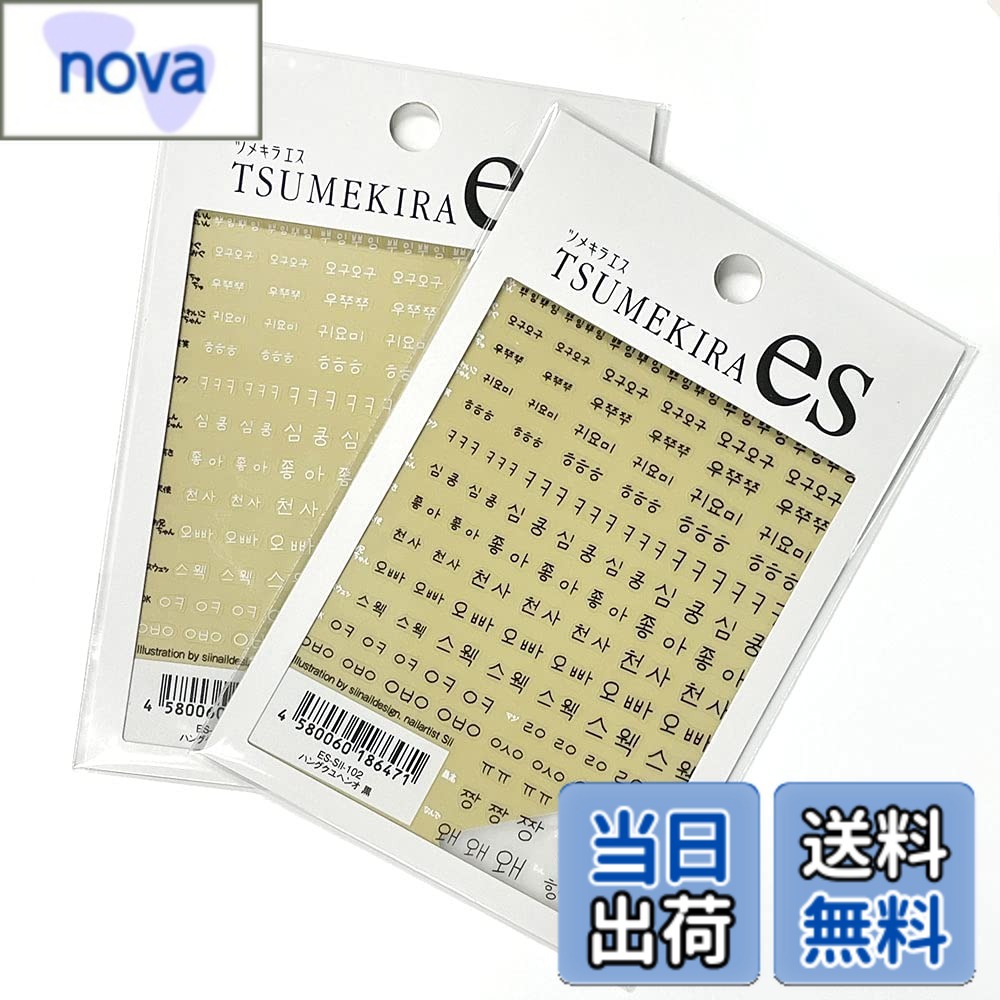 【送料無料】ネイルシール 韓国語メッセージ 2枚セット 説明付き 白黒 ハングル文字 korean words 色：白黒