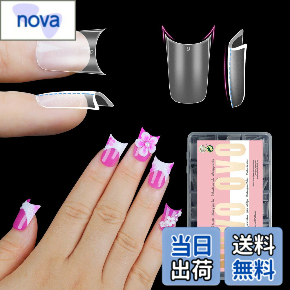 【送料無料】NOVO OVO Curved Nail Tips Duck Nail Tips カーブネイルチップ ダックネイルチップ [並行輸入品] 色：Short Duck Nails With Moon Curve_EU、サイズ：Short