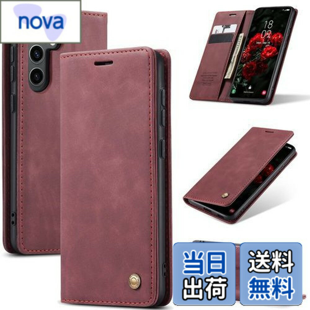 【送料無料】QLTYPRI Galaxy S24 ケース 手帳型 ギャラクシーS24/ SC-51E/ SCG25 カバー カード収納 高級レザー マグネット スタンド機能 耐衝撃 全面保護 スマホケース ストラップホール付き Samsung Galaxy S24 対応 - ワインレッド