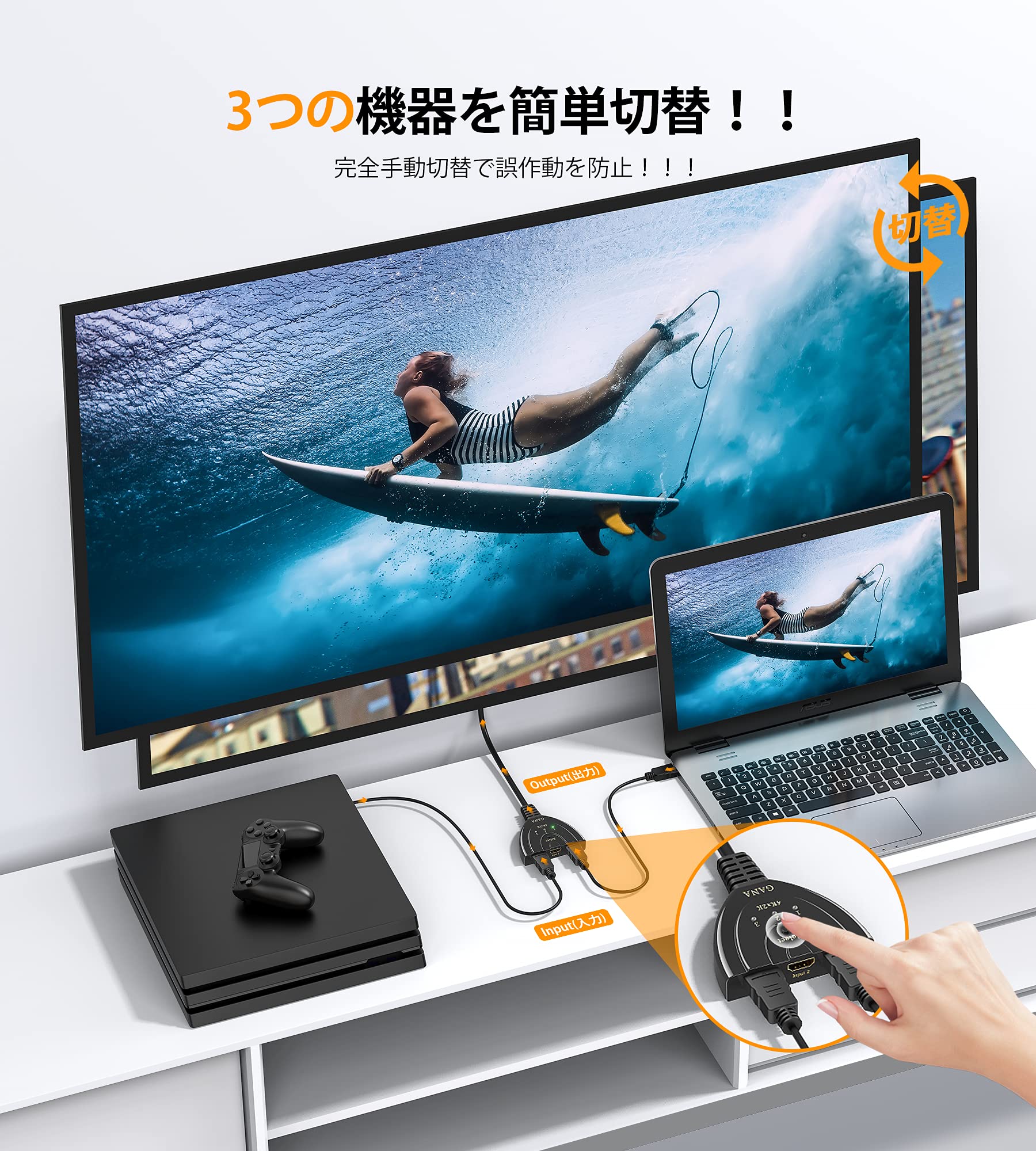 【送料無料】HDMI切替器 GANA 4Kx2K HDMI分配器 /セレクター 3入力1出力金メッキコ...