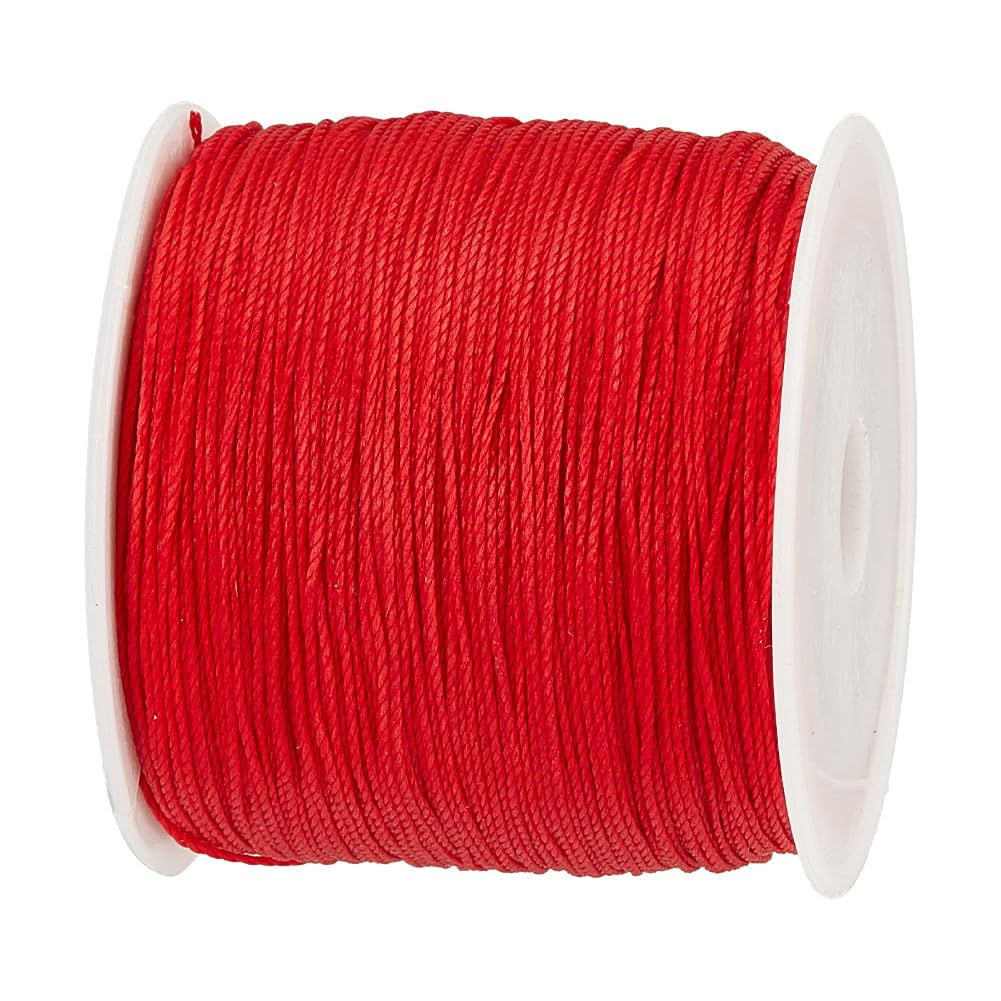 【送料無料】PH PandaHall 約106m/巻き ポリエステル製 蝋引き紐 直径0.5mm ロウ引き糸 ワックスコード 手縫い 糸 アクセサリー用糸 レザークラフト マクラメ DIY 手芸用品 ジュエリー用 アクセサリーパーツ 手作り素材 レッド