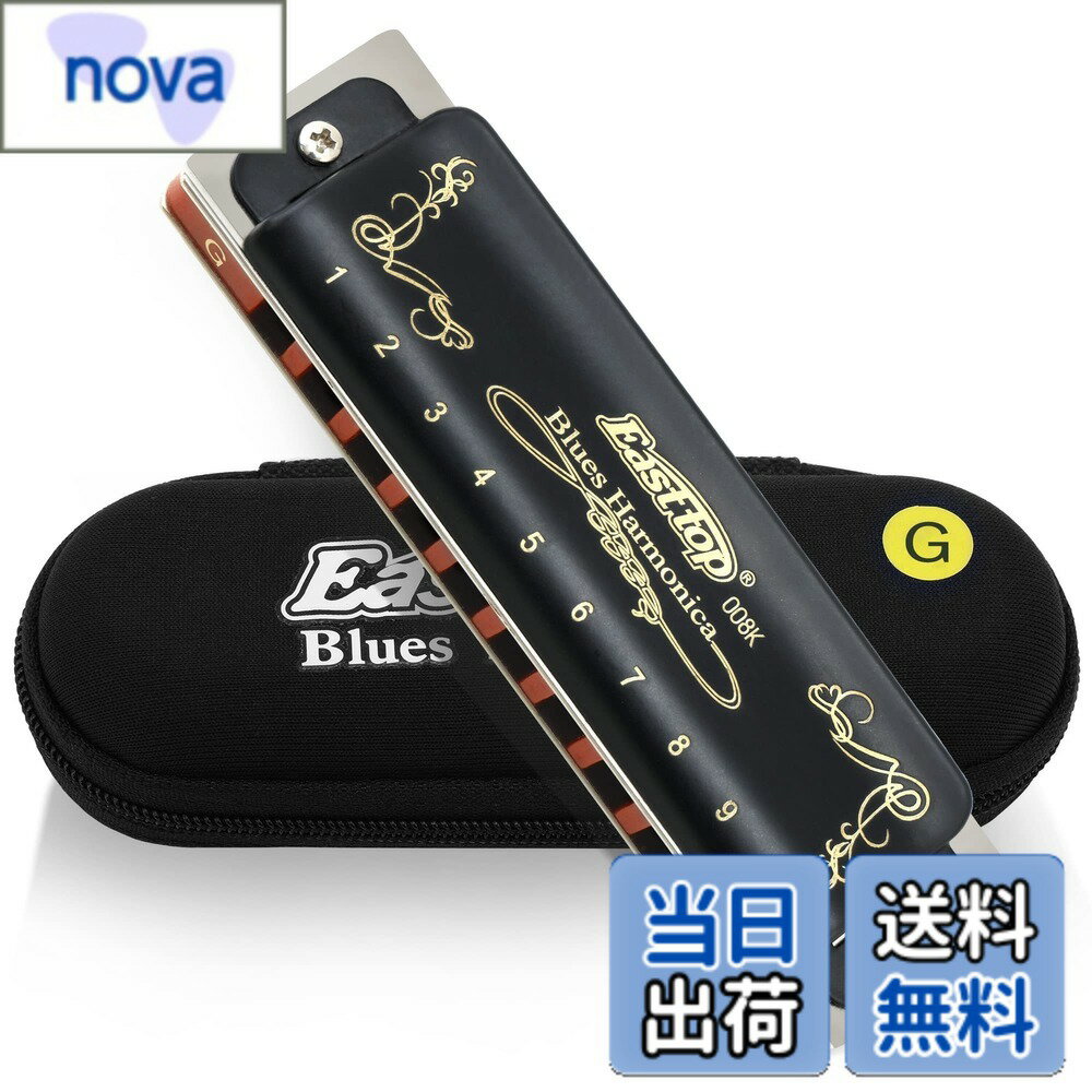 【送料無料】East top ブルースハーモニカ 10穴 G調 10ホール20トーン 真鍮カバー キャンバスケース 清潔布 専門家 ダイアトニック(T008K-BK-G-gm)