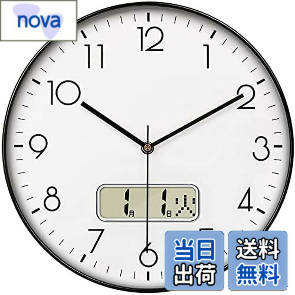【送料無料】Nbdeal 掛け時計 電波時計 静音 連続秒針 おしゃれ 日付 曜日表示 直径30cm 壁掛け 時計 北欧 (黒)
