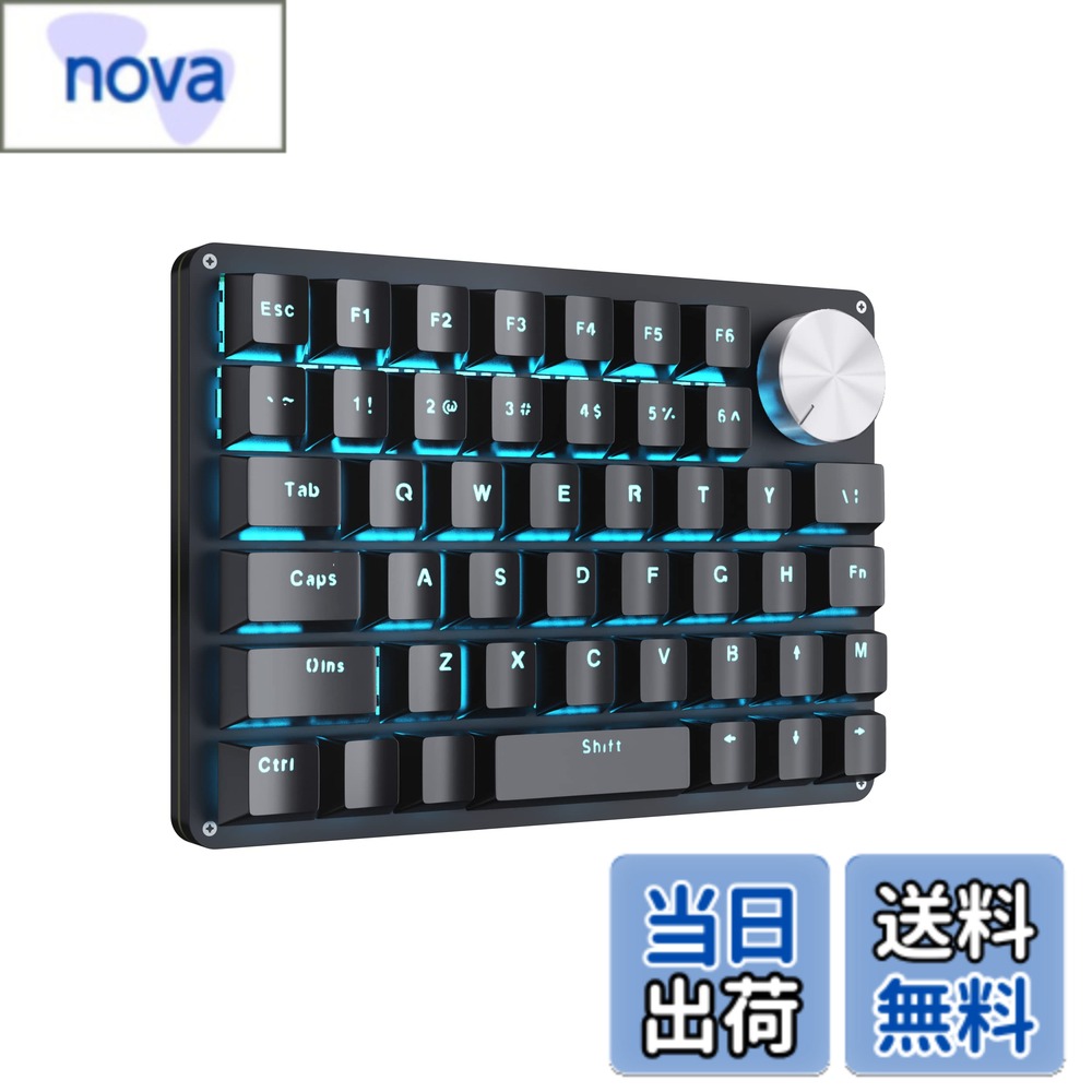 【送料無料】Koolertron 片手キーボード ノブ付け マクロキーボード 45キー 有線接続 左手デバイス 4レイヤー メカニカル プログラム可能 RGB バックライト カスタマイズ可能 ミニ ショットカットキー 小型 ポータブル Windows/MAC対応 ゲーム＆動画編集＆絵描き適用 作