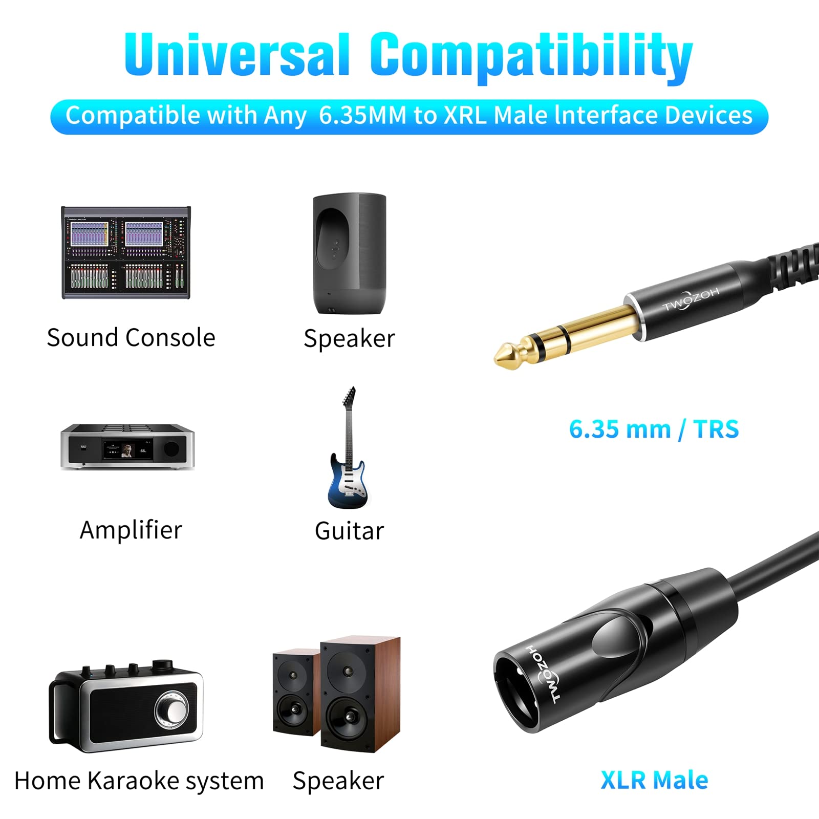 ������̵����Twozoh XLR��������1/4 ���������å� TRS�����֥롢�Х�󥹤μ�줿 6.35mm�ץ饰���� 3�ԥ� XLR������1/4���������XLR ���ƥ쥪�������饪�������������֥� 5M (Profesional/Hifi)