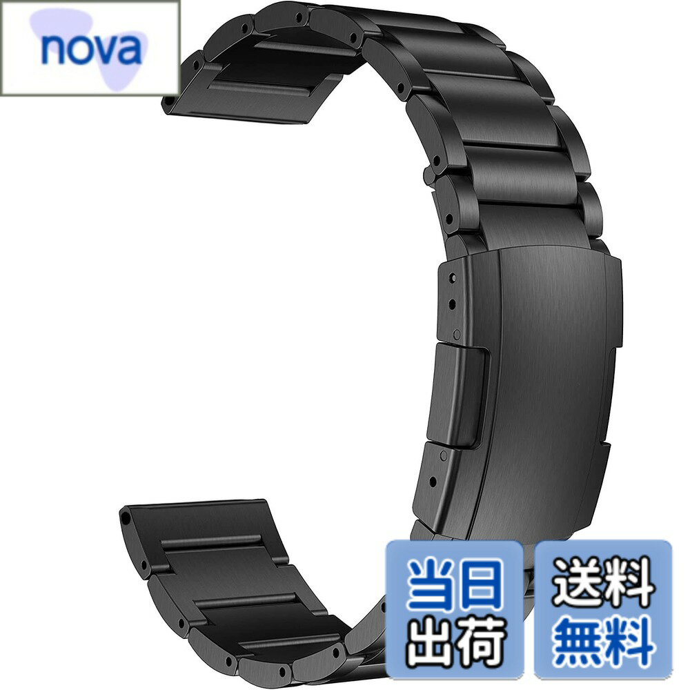 【送料無料】MaKTech チタンバンド、22mm軽量ワンピースメタルリンクブレスレット、Samsung Galaxy Watch 3 45mm/46mm,HuaWei Watch 4/3 & Ultimate/GT 4/3 46mm Pro,Amazfit GTR 3/2に対応 (黒)