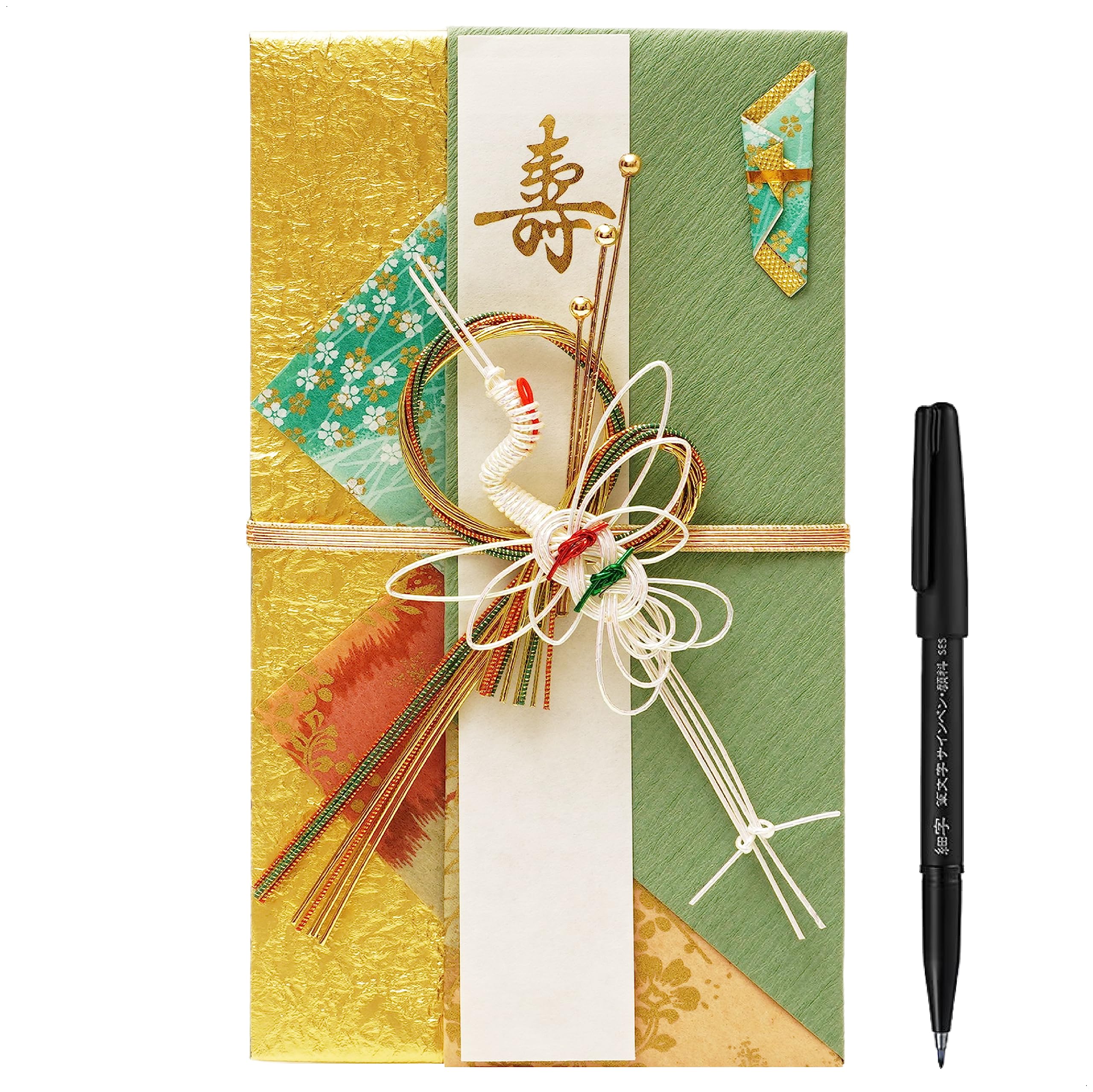 【送料無料】RingLeaf すぐに使える 筆ペン付きご祝儀袋 「現代和風」 和モダン ご祝儀袋 結婚式 のし袋 水引 内袋 短冊 筆ペン ｜-5万円用 天鵞絨（びろうど）