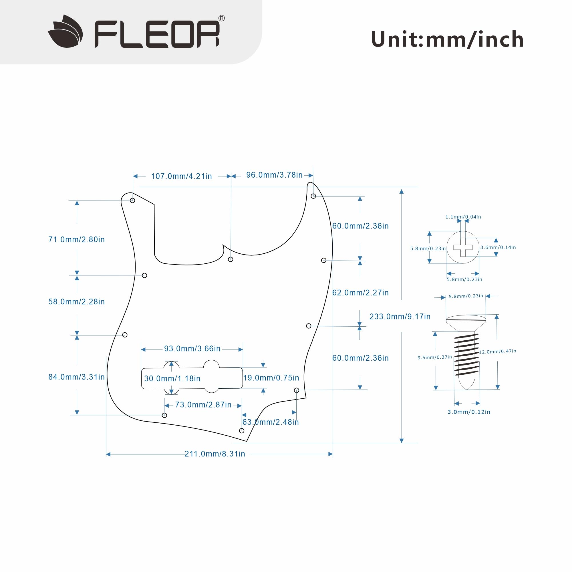 【送料無料】FLEOR 4プライ10ホールJBジャズベースギター用ネジ付きJBギターピック...