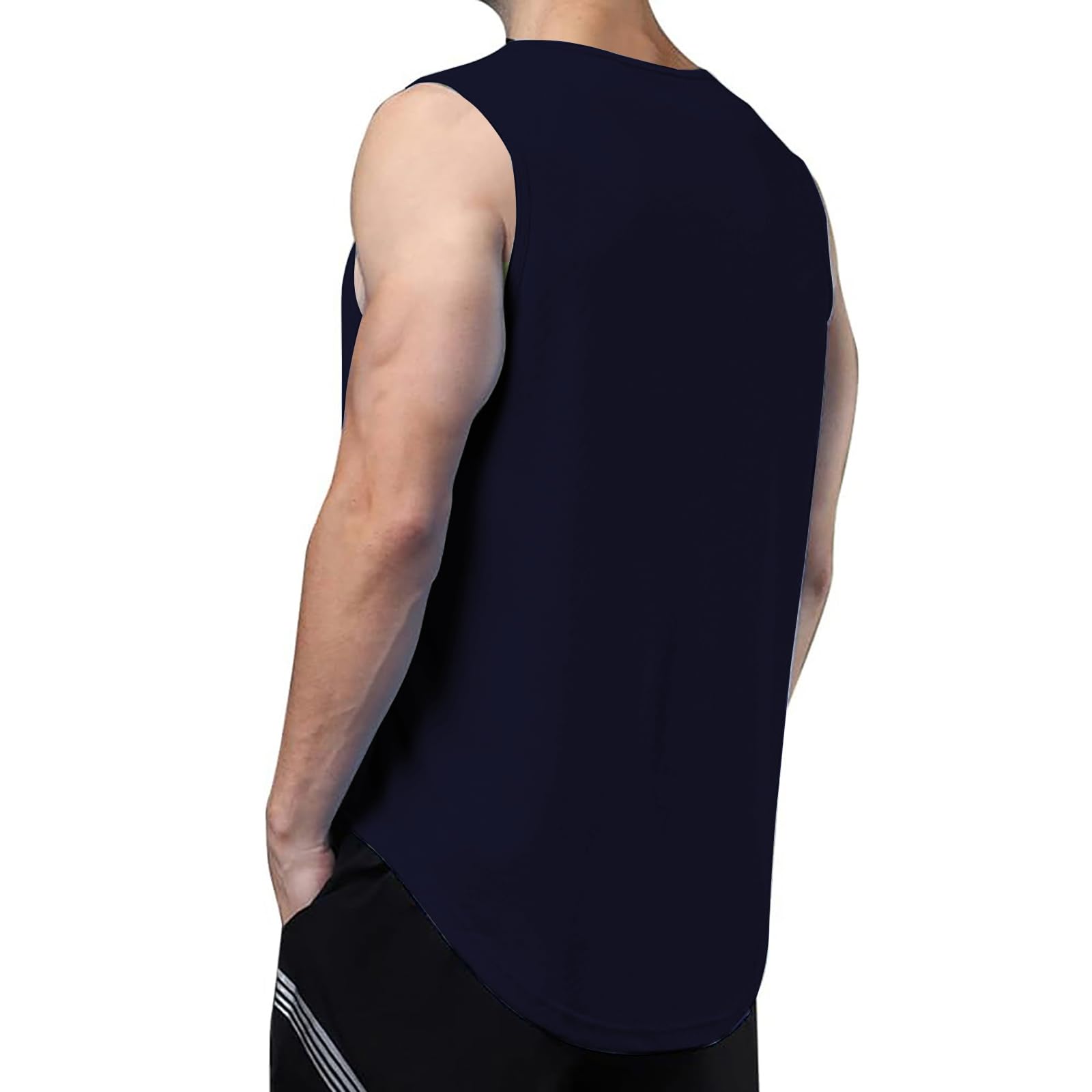 【送料無料】[iEndyCn] メンズ タンクトップ トレーニング ノースリーブ フィットネスTシャツ 筋トレ スポーツインナー 袖なし スポーツウェア ボディビル マッスルフィット 吸汗速乾 13色 (ネイビー,2XL) nova2021-10246981 nova サンプル画像2