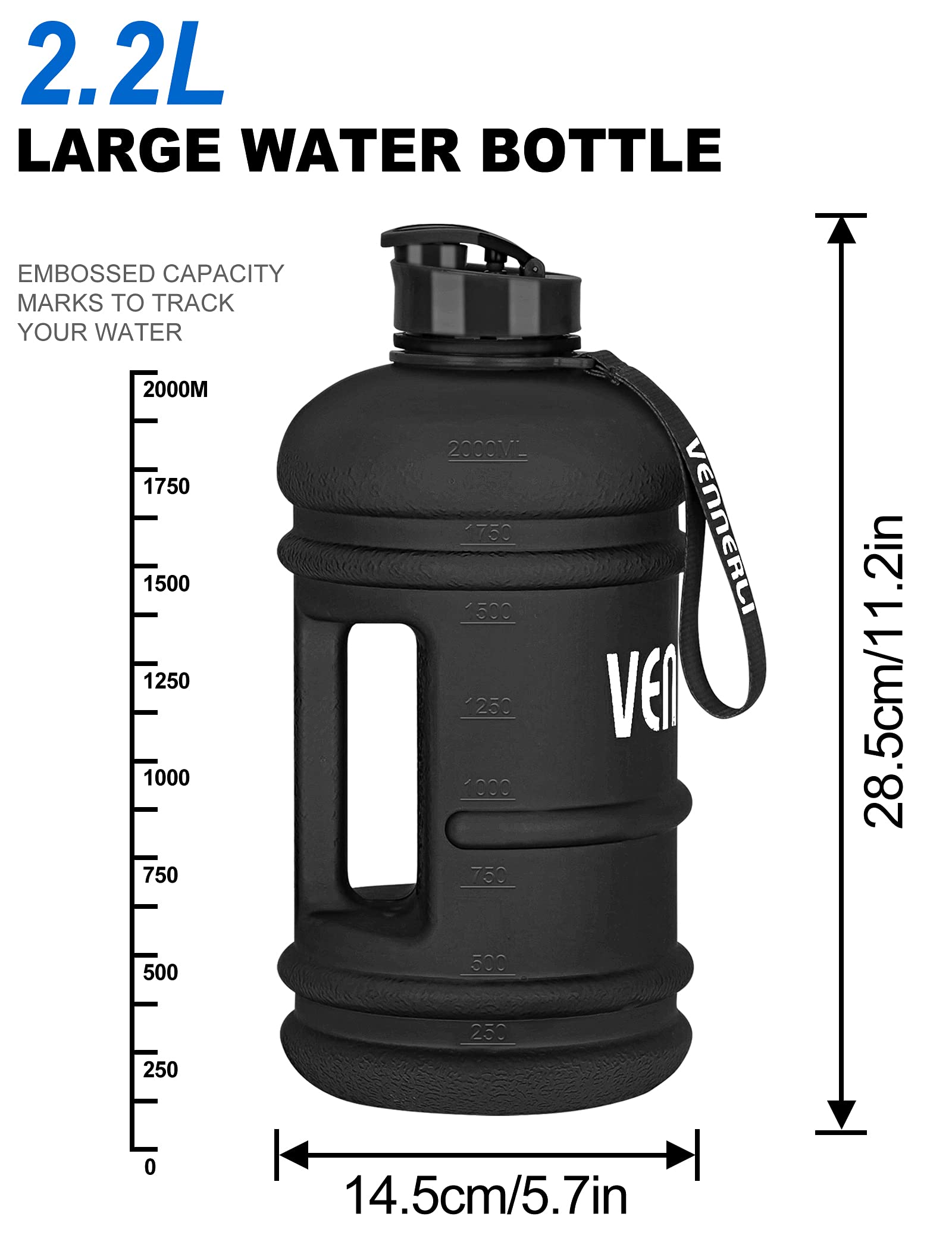 【送料無料】VENNERLI ハーフガロン 水筒 2.2L ラージ スポーツ用 ウォーターボトル ハンドル付き 74オンス ビスフェノール-A不使用 繰り返し利用可能 プラスチック製 水差し 漏れ防止 水分補給用ボトル ジム/ヨガ/旅行/キャンプ/サイクリング/アウトドアスポーツ用 nova2021-10216633 nova サンプル画像3