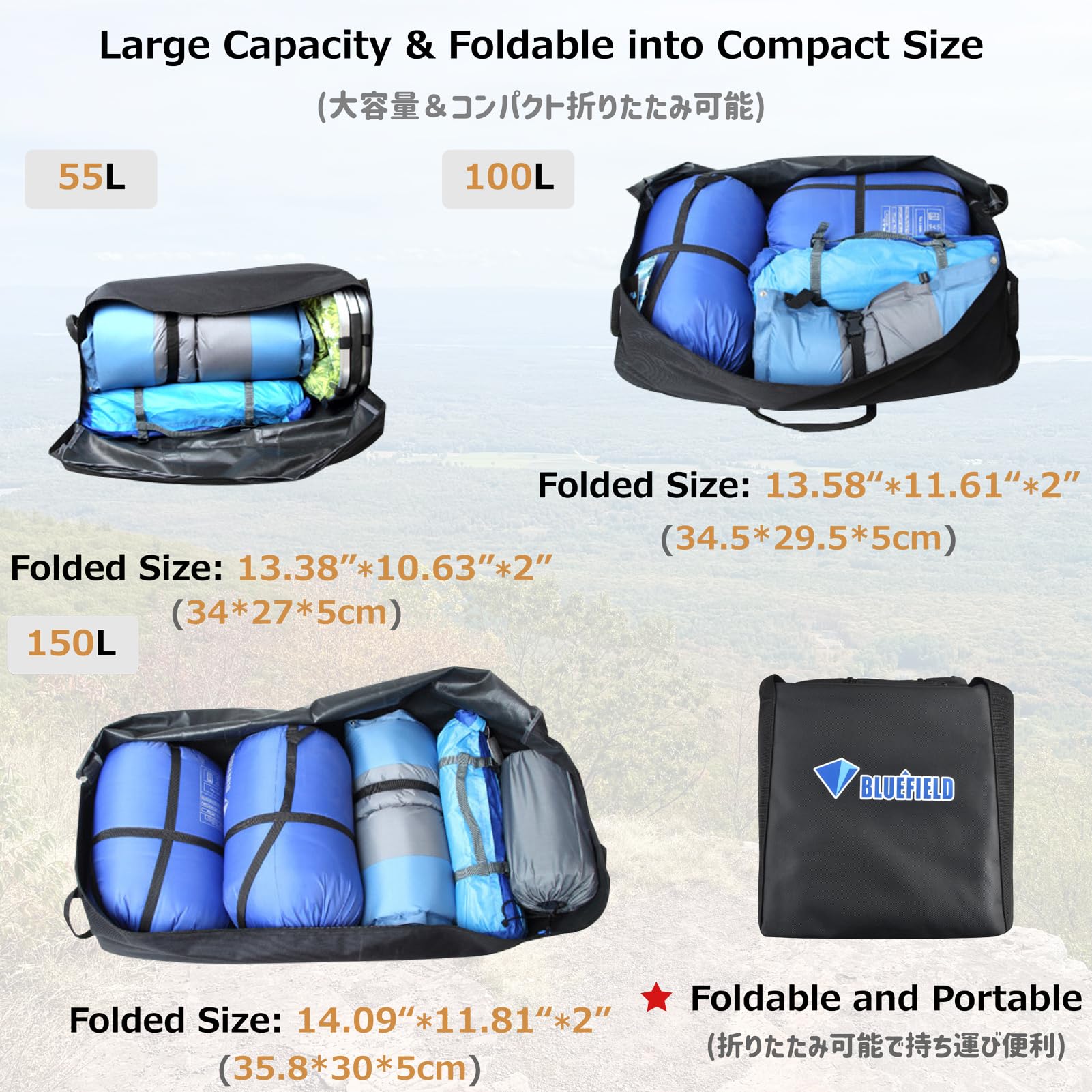【送料無料】Azarxis ボストンバッグ 大型バッグ 大容量 55L 100L 150L 防水 旅行バッグ ビッグバッグ 大きいバッグ 3WAY トートバッグ キャリーバッグ 防災バッグ ジム 引っ越し ゴルフ 旅行 出張 メンズ キャンプ 機内持ち込み アウトドア nova2021-10217819 nova サンプル画像3