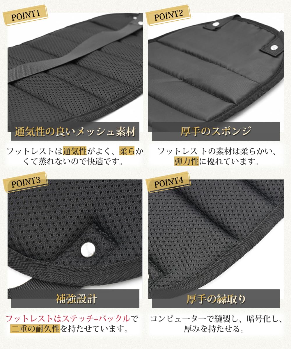 【送料無料】BTtime フットレスト 足置き ハンモック 折りたたみ式 フットサポート トラベルフットレスト 機内リラックスグッズ 収納パック付き 耐荷重10kg 長距離移動時に リラックス 足むくみ予防 便利 オフィス/車用/夜行バス/新幹線/飛行機/旅行用 (1個入り, 黒) nova2021-10218034 nova サンプル画像3