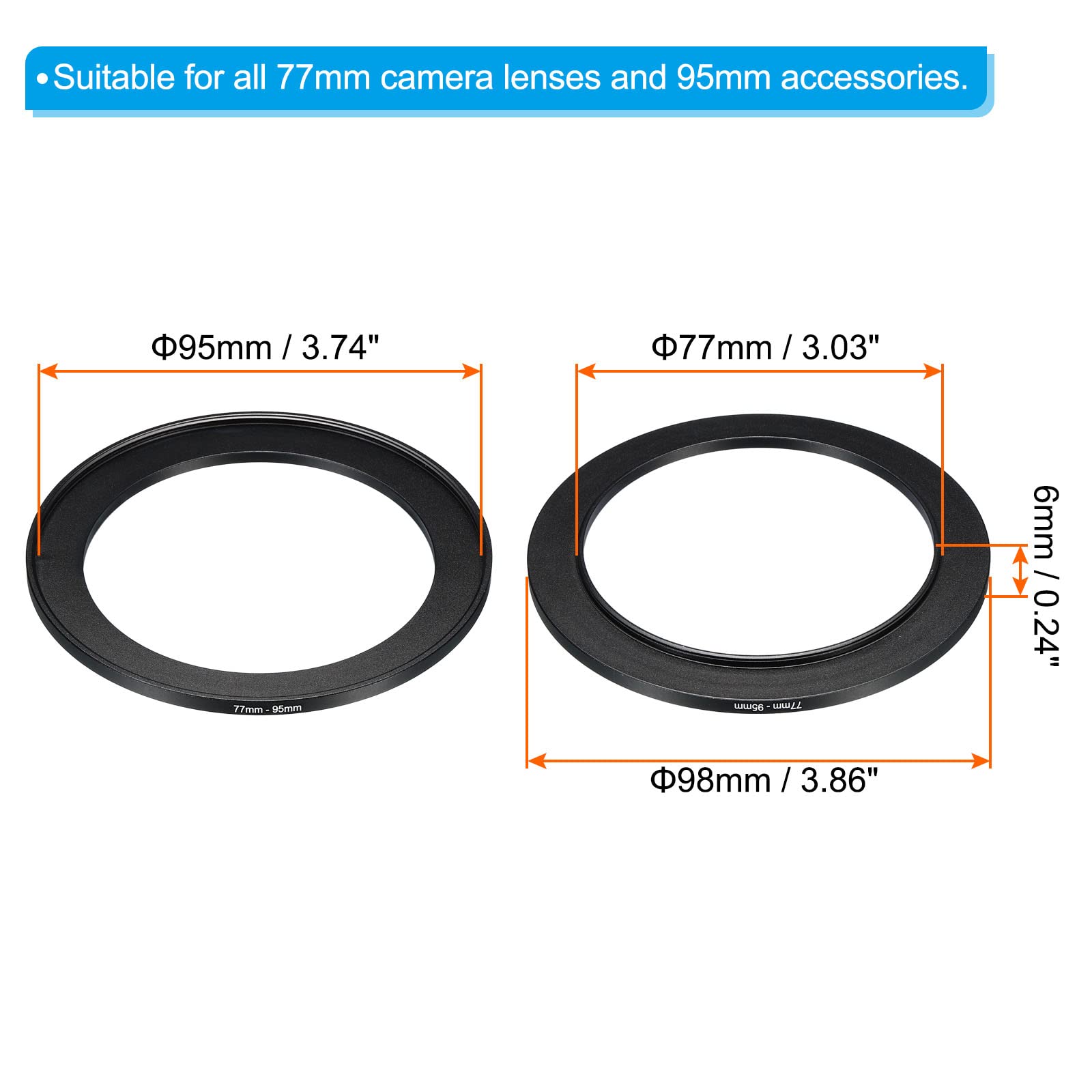 【送料無料】PATIKIL 77mm-95mm メタルステップアップリング カメラレンズフィルタ...
