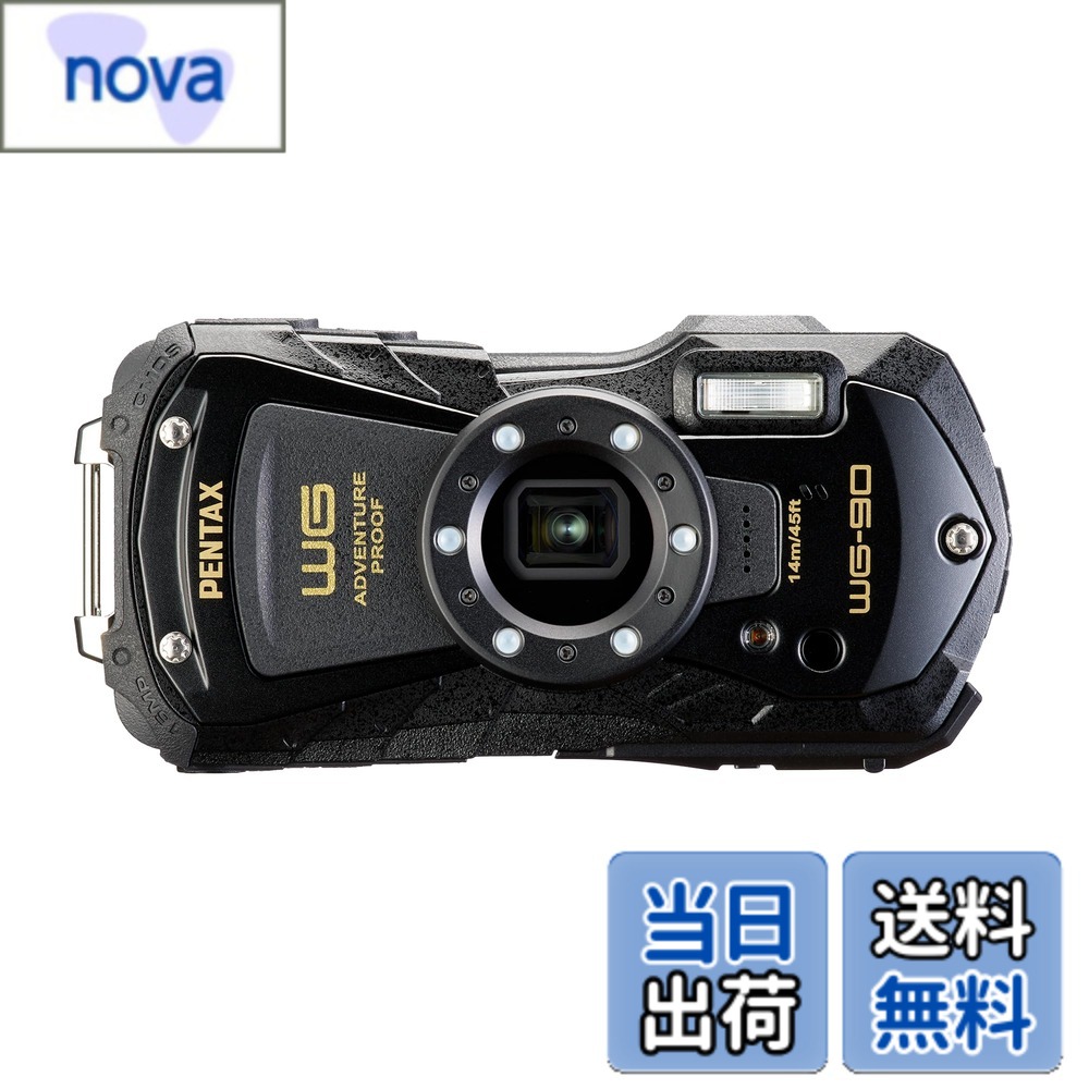 【9月1日ー9月15日まで200円オフ】【送料無料】PENTAX WG-90 ブラック 本格防水デジタルカメラ 14m防水 (連続2時間) 1.6m耐衝撃 防塵 -10度耐寒 アウトドアで活躍するタフネスボディ CALSモード搭載で 現場記録など幅広いビジネスシーンで活躍 nova2021-10220622 nova パッケージ画像