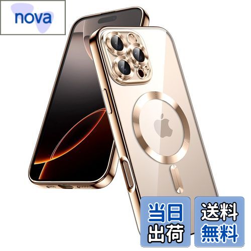 【送料無料】JETech iPhone 16 Pro 6.3インチ用 ソフトクリアケース カメラレンズ全面保護 MagSafeワイヤレス充電対応 耐衝撃 電気メッキTPUカバー (デザートチタニウム)