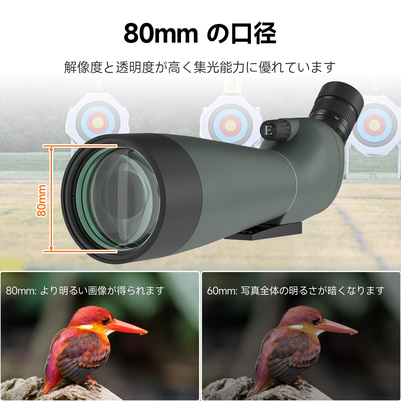 【送料無料】SVBONY フィールドスコープ 20-60x80mm 傾斜型 スポッティングスコー...