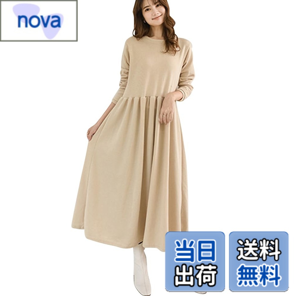 乐天商城 - 【送料無料】[Ressh.N] ワンピース レディース ロング 体型カバー ゆったり 長袖 ルームウェア ロングワンピース (JP, アルファベット, L, ベージュ)