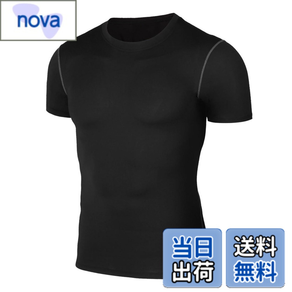 【送料無料】[Sillictor] コンプレッション トップス メンズ 半袖 パワーストレッチ アンダー シャツ スポーツ ウェア tシャツ [UVカット + 吸汗速乾] ブラック yc321blk-L
