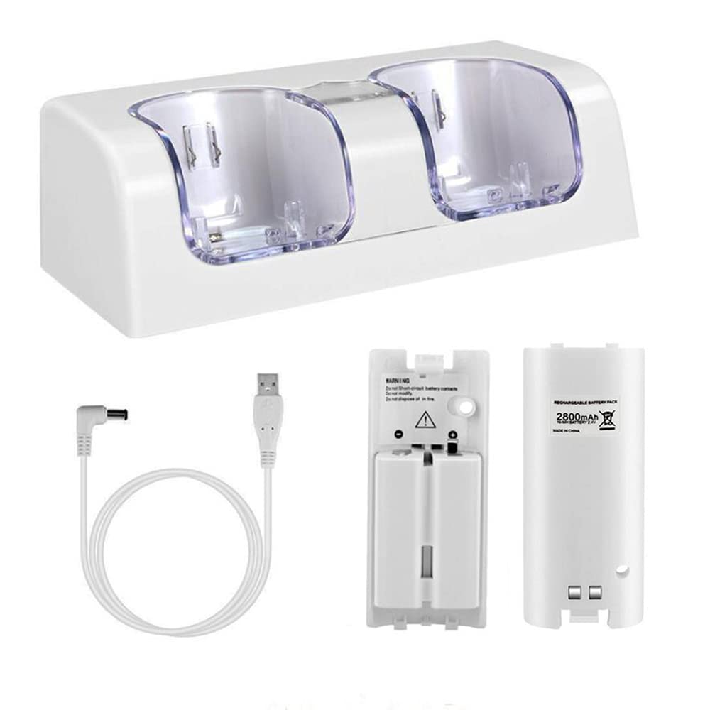 【送料無料】OSTENT 充電器 ドックステーション バッテリーパック2個付き Nintendo Wii リモートコントローラー用 (White)