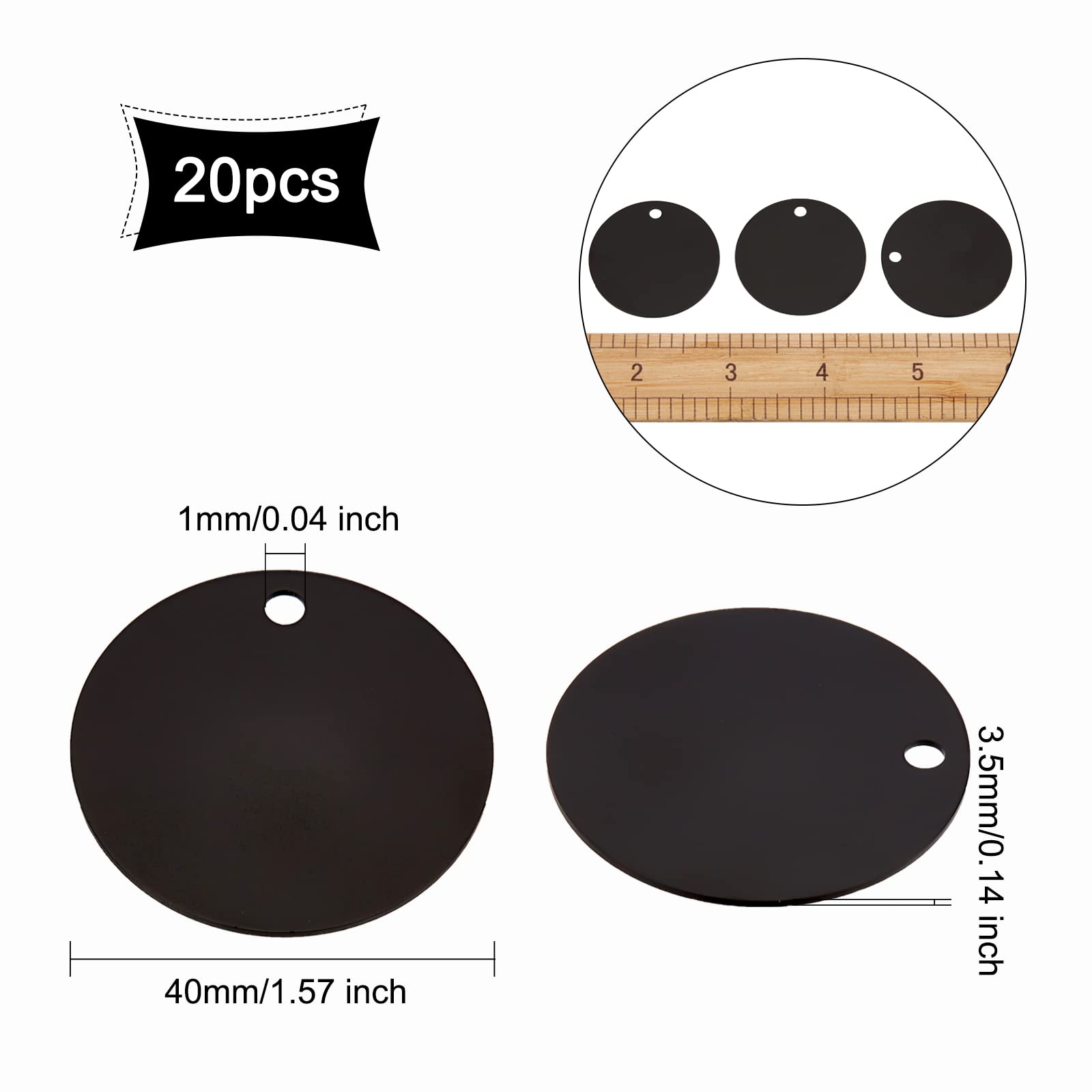 【送料無料】BENECREAT 20枚直径40mm アルミ札 黒色 円形 ネームタグ トラベルバッグタグ DIYブランクアルミ札 迷子札 猫犬 首輪用 IDタグ 刻印 名入れ DIY工芸品札 nova2021-10253406 nova サンプル画像2