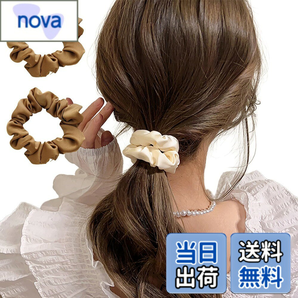 Hair Rubber Band - 【送料無料】大人可愛い サテンシュシュ 2本セット レディース ヘアゴム ニュアンスカラー 11色展開 髪飾り 無地 くすみカラー 通勤 通学 普段使い fq004 色：キャメル*2、サイズ：フリーサイズ