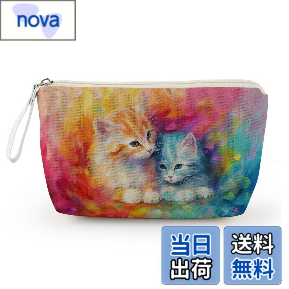 乐天商城 - 【送料無料】Livel lhood 猫柄メイクポーチ カラフルアート風 化粧品収納 旅用 可愛い 日本風 子猫デザイン 化粧ポーチ 日常使い 小物入れ コンパクト カラフル猫 大容量 スキンケア用品 整理 ギフト 色：マルチカラー、サイズ：ワンサイズ