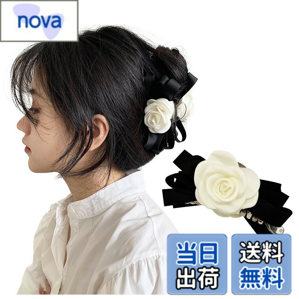 乐天商城 - 【送料無料】[Lapimou] ヘアクリップ バレッタ バレエコア 髪留め ヘアアクセ ヘアアクセサリー バレッタ 大きめ ローズ バラ 薔薇 ベロア ベルベット レディース 人気 可愛い 韓国 おしゃれ かわいい ドレス 普段使い 色：ブラック(リボン3本タイプ)