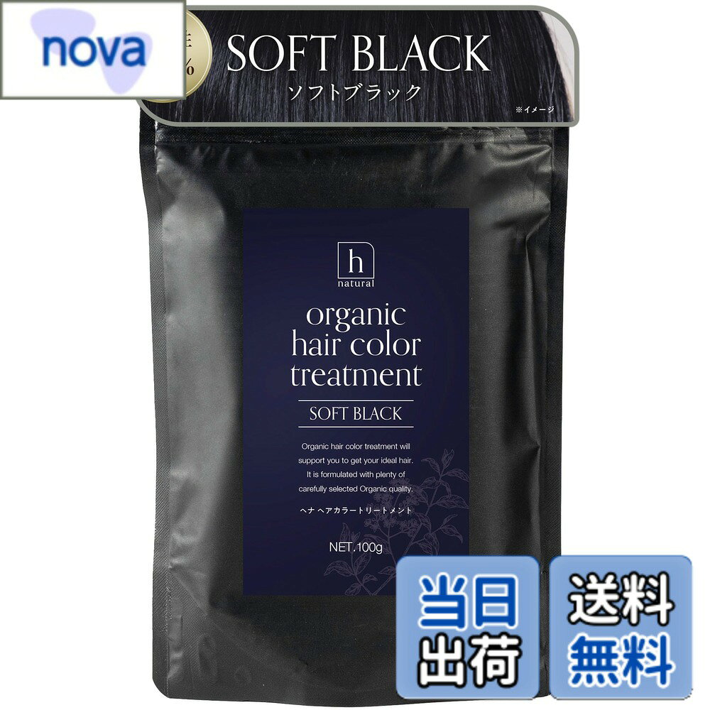 【送料無料】hnatural ヘナ 白髪染め 100g オーガニックヘアカラー カラートリートメント ハーブ 粉末 合成成分不使用 髪と頭皮に優しいヘアカラー HENNA 色：ソフトブラック、サイズ：100g nova2021-10224007 nova パッケージ画像