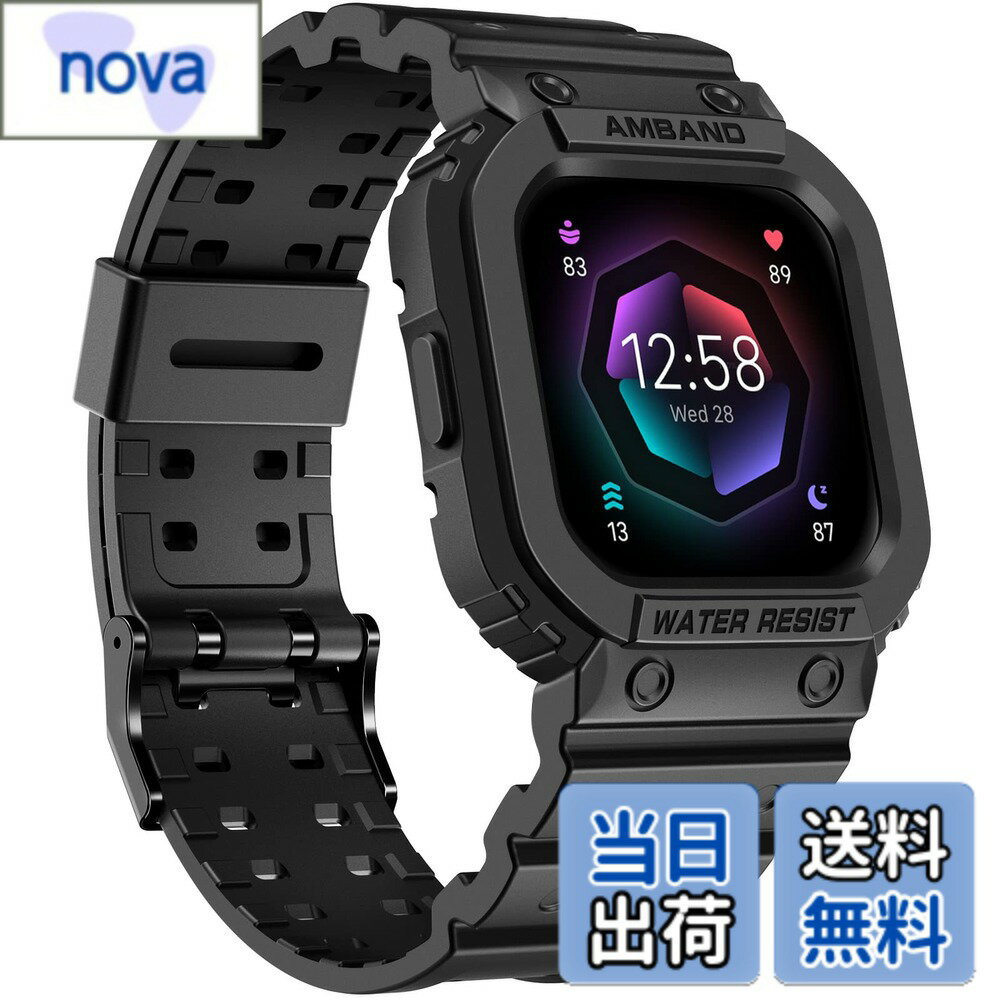 乐天商城 - 【送料無料】amBand Fitbit Versa 4/ Fitbit Versa 3/ Fitbit Versa 2/ Fitbit Versa Lite/Fitbit Sense 2/ Fitbit Senseバンド ケース付き 保護ケース ストラップ 頑丈なスポーツプロテクター リ 色：ブラック、サイズ：Fitbit Sense 2/1 & Versa 4/3/2/1 & Versa Lite