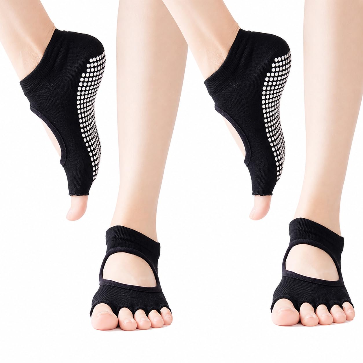 樂天商城 - 【送料無料】[COMFORTIS] ヨガソックス ピラティス 靴下 2組セット ソックス レディース 滑り止め つま先なし ヨガ靴下 色：ブラック、サイズ：22.0-25.0 cm