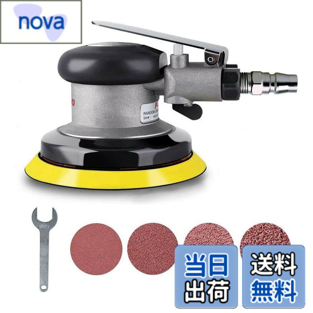 【送料無料】Chisafly ポリッシャー エアサンダー ダブルアクション サンディングペーパー付き ペーパー寸法125mm 洗車 研磨 車用 車磨き 小型 軽量 エアーポリッシャー 空気圧 研磨機 キズ消し 艶出し 傷消し 業務用 自動車用 家庭用 組み立て簡単 色：サンドペーパー