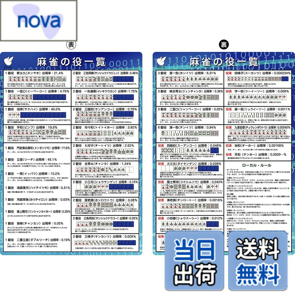 Rakuten - 【送料無料】FlyingEgg 麻雀 点数表 役一覧 A4 下敷き 【 初心者向け 符計算 早見表 役の一覧表 】