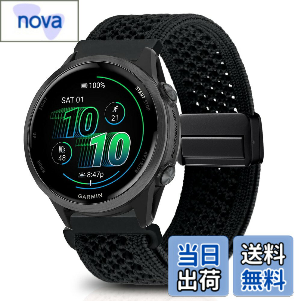 Rakuten - 【送料無料】[KeeFos] 20mm バンド Garmin(ガーミン) Garmin Forerunner 170/170 Music 70/Approach J1/Forerunner 570 42mm/165/245/645/Approach S50/S44対応 交換バンド ナイロン素材 磁気バックル マグネット式バックル 替えベルト 編み 色：ブラック、サイズ：20mm